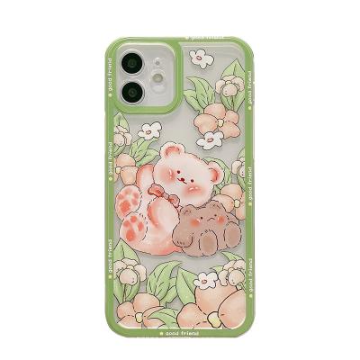 China Cute Cartoon Bear Design Lens Protector Back Cover Silicone Shockproof Cell Phone Case For iPhone 13 iPhone 12 11 pro Xs Max Xr 7 8 plus for sale