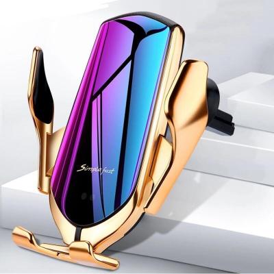 China R1 Mobile Phone 10W Auto Clamp Wireless Charger For iPhone Xs Huawei LG Infrared Induction Qi Wireless Charger Car Phone Holder for sale