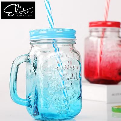 China Liquid Manufacturers Supply Mason Jar Cheap Glass Colored Glass Jars Handle for sale