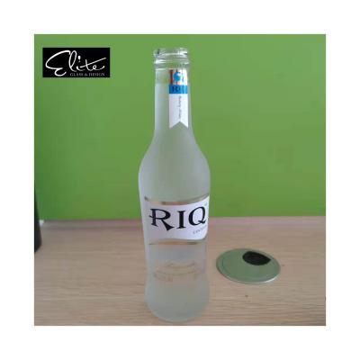 China Empty Beverage Good Quality 280ml Clear Cocktail Soda Frosted Round Wine Glass Bottle With Iron Cap for sale