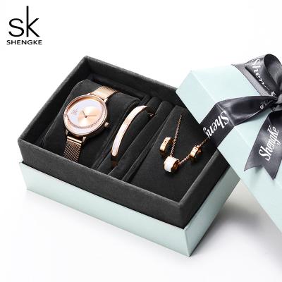 China Top sale Elegant Rose Gold Mesh Girl's Watch Set Fashion Bracelet Necklace Set Waterproof wristwatch Gift Set for sale