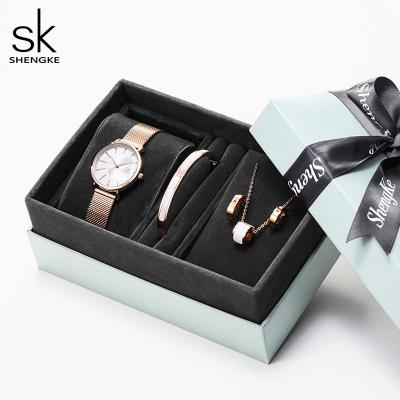 中国 2021 Rose Gold Mesh Watch Gift set Lovely Bracelet Necklace Women Watch Set Hot Sale Lady Wristwatch Set 販売のため