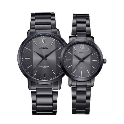 중국 SINOBI Fashion Casual Pair Watches Black Luxury Men Women Watch Waterproof Couple Quartz Wristwatches Relogio Masculino S9819G/L 판매용