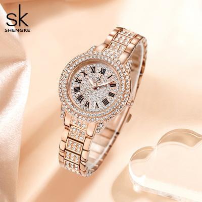 中国 Shengke Bling Luxury Relogio Feminino Crystal Decorated Dial Bracelet Ladies Quartz Watches Rose Gold Romantic Watch For Women 販売のため