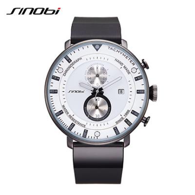 China Sinobi 9689 Black Rubber Watch Spherical Mirror Chronograph Stopwatch Jam Tangan Calendar Hallow-out Pointer Men Watch Wrist for sale