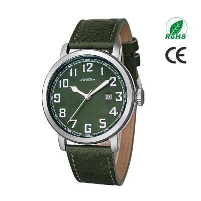 중국 Sinobi Green Leather Night Light Quartz Watch Auto Date Alloy Watch Waterproof Men Watch S9813G 판매용