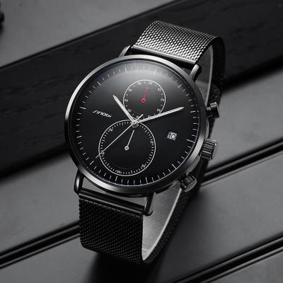 중국 SINOBI 9710 Men's Black Mesh Quartz Watch Double Time Zones Unique Male Wristwatch Auto Date Business Men Watches 판매용