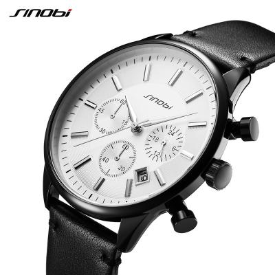 China Sinobi Fashion Men Watch Luxury Genuine Leather Quartz Men Wristwatch Casual Business Auto Date Waterproof S9797G à venda