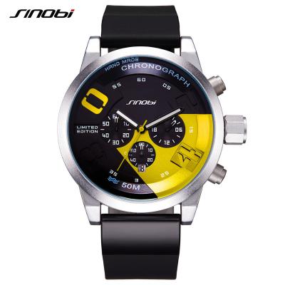 Китай Sinobi Hot 2021 Men Alloy Quartz Watch Men's Wristwatches Large Dial Design Chronograph Sport 3ATM Waterproof Watch S9716G продается