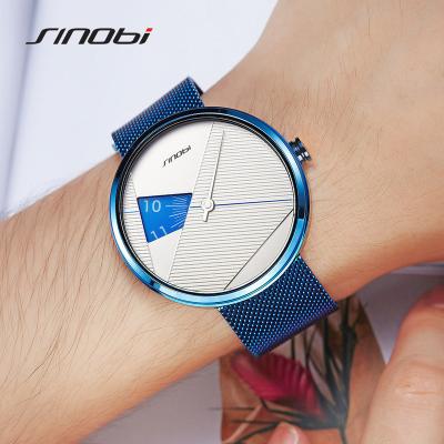 China Milanese White/Blue/Black Dial Flag Pattern Easy-match Men Watch Creative Single Needle Watch 2035 Movement Waterproof Watch for sale