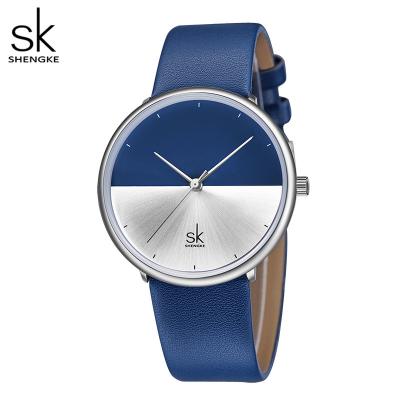 China Factory Sale Silver Alloy Watch Blue Leather Lover's Quartz Watch Simple Couple Watches K9016G/L for sale