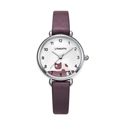 중국 Utakata A0006 Purple/Pink/Black/ White Soft Leather Watch Lovely Kitty Watch Custom Logo Watch for Children 판매용