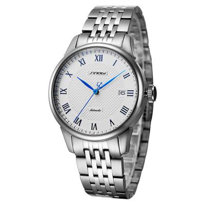 China SINOBI Mineral Glass Stainless Steel Watch Blue Needles Auto Date Business Watch Hallow-out Mechanical Watch 1248G for sale