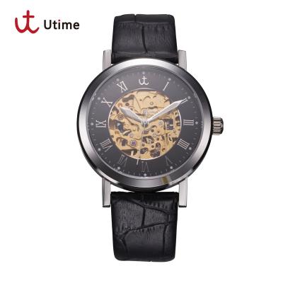 China UTIME Mens Watches Luxury Brand Fashion Hollow Design Men Watch Genuine Leather Band Mechanical Wristwatch Relegio Masculino for sale