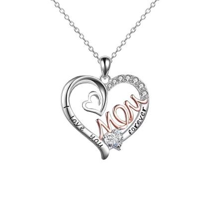 China Lead Free Nickel Free Hot Selling Mom Jewelry Double Heart Wish Love Necklace I Love You With Diamond Letter Pendant Necklace Mother's Day Gift for sale