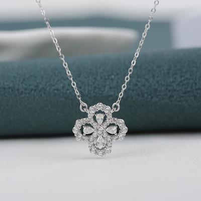 China High Quality Sunflower Four Clover Leaf Lead Free Nickel Free S925 Sterling Silver Jewelry S925 Zircon Flower Pendant Necklace For Women for sale