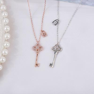 China Designer S925 Lead Free Nickel Free Women Jewelry 925 Sterling Silver CZ Zircon Chokers Key Pendant Necklaces For Girls Wholesale for sale