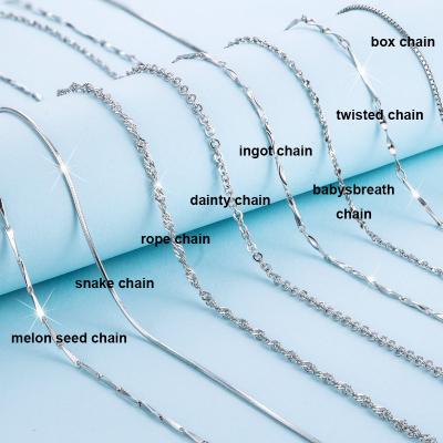 China 0.8MM 1MM 1.2MM 1.5MM Choker O-shaped Cross Chain Sterling Silver Thin Box Chain Link Water High Quality Lead Free Nickel Free Wave for sale