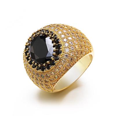 China Fashion Hip Hop Men's Lead Free Nickel Free Jewelry 925 Sterling Silver Gold Plated Full CZ Zircon Black Agate Stone Rings For Men for sale