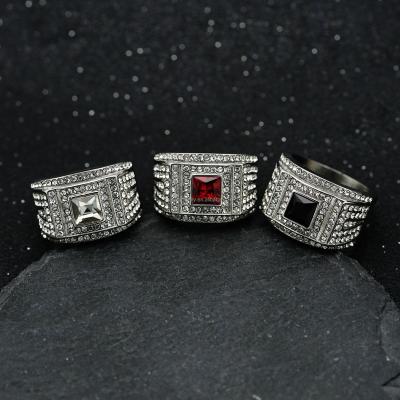 China Lead Free Nickel Free Vintage Handmade Jewelry Full Stone 925 Sterling Silver Big Square Cut Zircon Wedding Rings For Men for sale