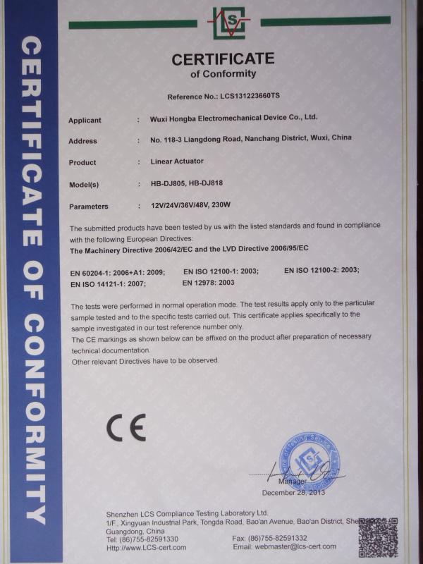 CE certificate - Sino linear actuator