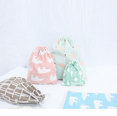 China Heli Multi-colors Handled Cartoon Printed Small Cotton Drawstring Bag With Draw String for sale