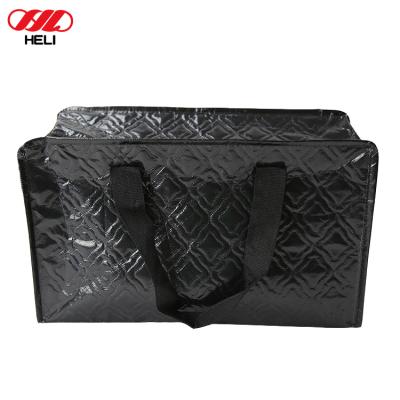 China Durable Foldable Black Rpet Shopping Laminated Rhombus Pattern Nonwoven Tote Bag for sale