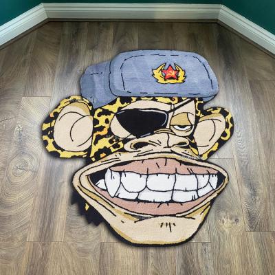 China Non-slip High Quality Abstract Blanket Custom Design Die Cut Shape Logo Area Monkey Rug Handmade Plush Animal Logo Rug for sale