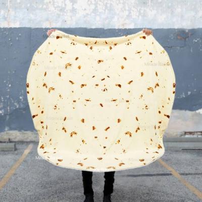 China Polyester PORTABLE Round Tortilla Fleece Flannel Design Novelty Pizza Burrito Blankets Mexican Made for sale