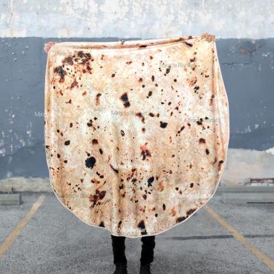 China High Quality Anti-Static Custom Printed Super Pizza Blanket Round Wrap Pizza Concha Burrito Blankets Tortilla Wrap for sale