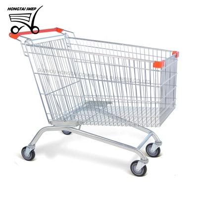 China Unfolding Supermarket Retail Store Metal Wire Locker 4 Wheel Trolley Shopping Trolley for sale