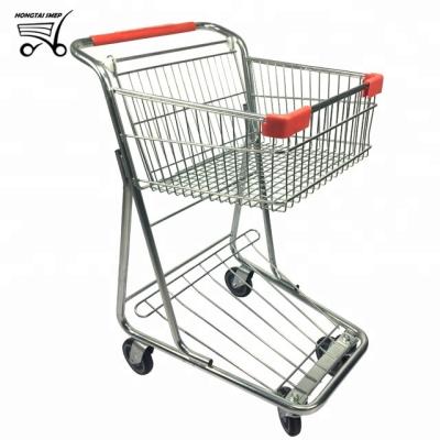 China Two Tier Unfolding Metal Basket Shopping Cart Hardware Market Store Trolley for sale