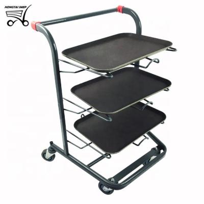 China Unveiling Restaurant Catering Food Service Trolley Transport Hotel Plate Hand Push Metal Trolley for sale