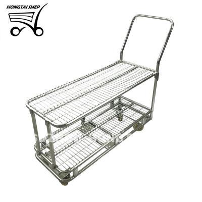 China Unfolding Warehouse Metal Trolley Two-Layer Trolley Handcart For Transportation for sale