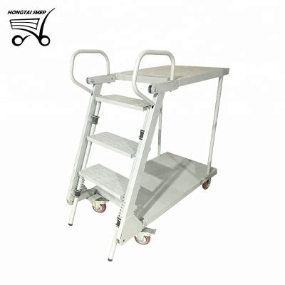 China Folding Ladders Warehouse Industrial Steel Movable Supermarket Platform Ladder With Wheels for sale