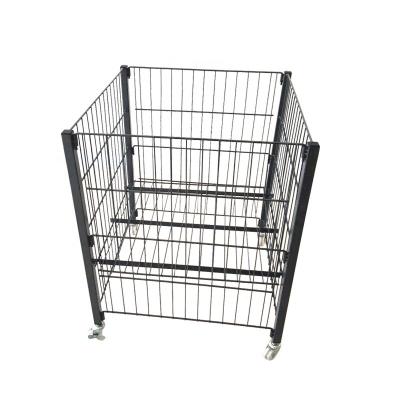 China Retail Store China Factory Metal Wire Cage Promotion Folding Table Trolley With 4 Wheels for sale