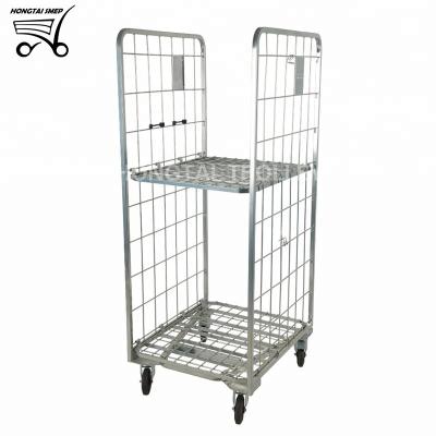 China Durable Wire Mesh Heavy Duty Storage Roll Cage Container / Trolley With 500 Kg for sale