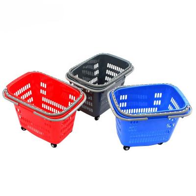 China PP Plastic Rolling Portable Colorful Shopping Plastic Laundry Basket With Wheels for sale