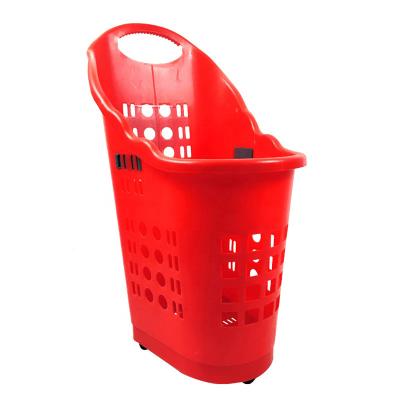 China Colorful PP Plastic Basket Basket Wicker Rolling Large Plastic Shopping Baskets On Wheels for sale