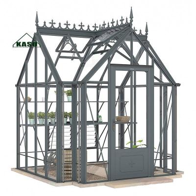 China Outdoor Aluminum Luxury Hobby Greenhouse Glass Frame Greenhouse Easily Assembled Kits for sale