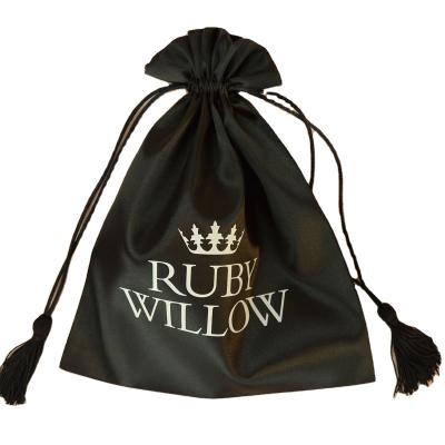 China Custom Satin Silk Tote Bags With Ribbon Drawstring For Wig Packaging for sale