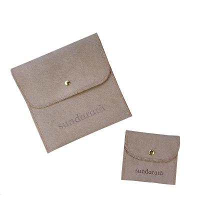 China Custom Logo and Small Size Ring Bracelet Jewelry Bags Faux Suede Button Folding Flip Pouch Recyclable Dustproof Wallet Bag for sale