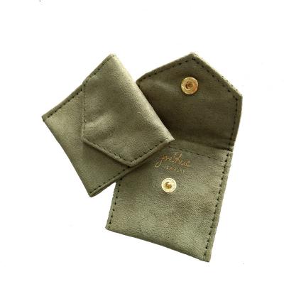 China Custom Faux Suede Wholesale Small Suede Button Jewelry Pouch With Flap for sale