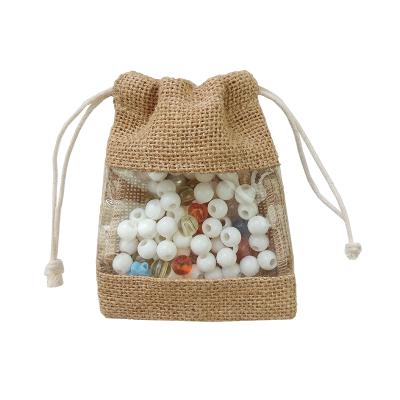 China Eco-Friendly Small Hemp Drawstring Burlap Hessian Bag With Rope Jewelry Packaging Pouch Gift Window Bag for sale