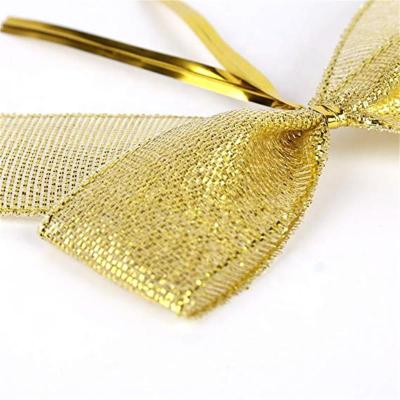 China Fashion Metallic Gift Bow For Festival Decoration Gift Wrapping Fancy Organza Gift Ribbon Bow With Twist Tie for sale