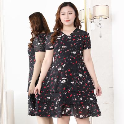 China Breathable Plus Size Women Short Sheath Floral Printing V Neck Summer Chiffon Casual Dresses 4xl 5xl 6xl 7xl for sale