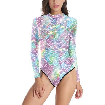 China Breathable Fish Scales One Piece Long Sleeve Pattern Girls Fitness Women High Quality Beach Wear Bikini Swimwear for sale