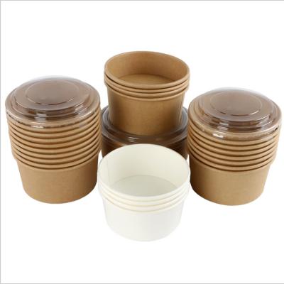 China Waterproof Disposable Custom Printing Food Packing Crate Container Salad Bowl Kraft Paper Bowl With Lid for sale