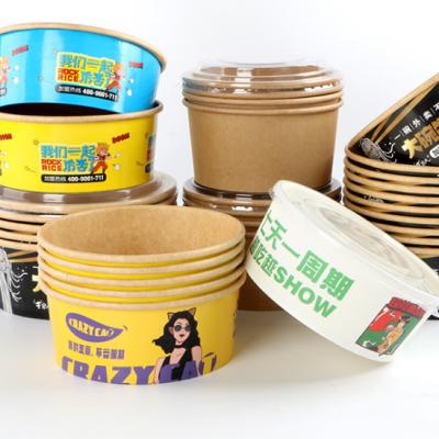 China High Quality Disposable Waterproof Paper Bowl Ice Cream Paper Cup With Lid Spoon Paper Cup for sale