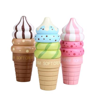 China Preschool Kids Play Wooden Set Pretend Play Kitchen Toys Ice Cream Toys Desserts for Boys and Girls for sale